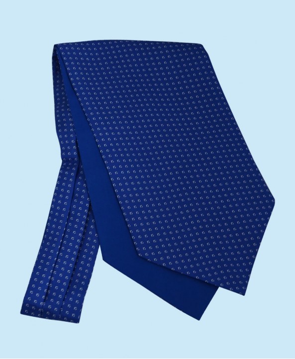 Silk Cravat with Neat Silver Design on a Royal Blue Background
