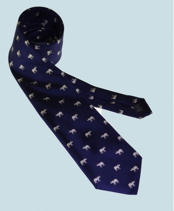 Fine Silk Lucky Elephant Pattern Tie in Navy and White
