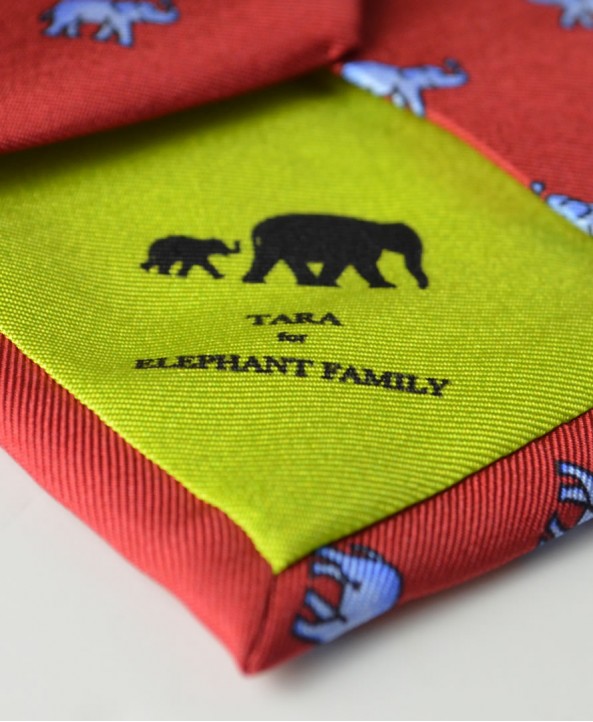 Fine Silk Lucky Elephant Pattern Tie in Red and Light Blue