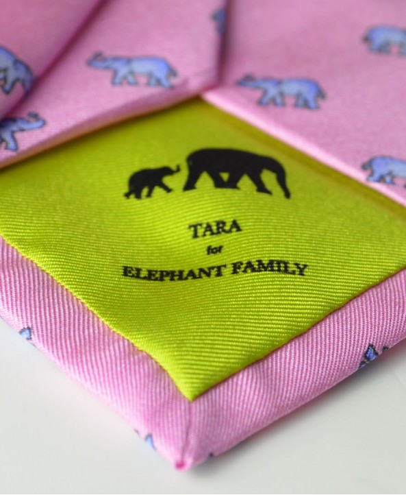 Fine Silk Lucky Elephant Pattern Tie in Pink and Light Blue