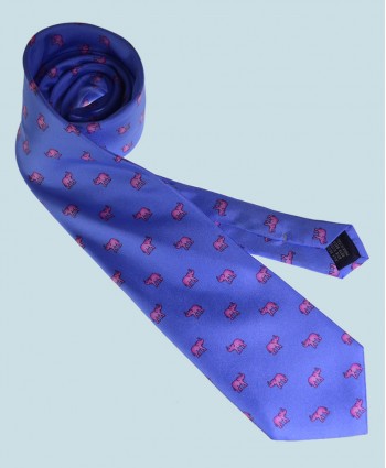Fine Silk Lucky Elephant Pattern Tie in Light Blue and Pink