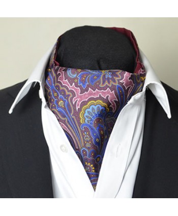 Fine Silk Rococo Royal Orchid Paisley Pattern Cravat in Burgundy