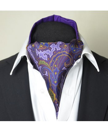 Fine Silk Rococo Royal Orchid Paisley Pattern Cravat in Purple