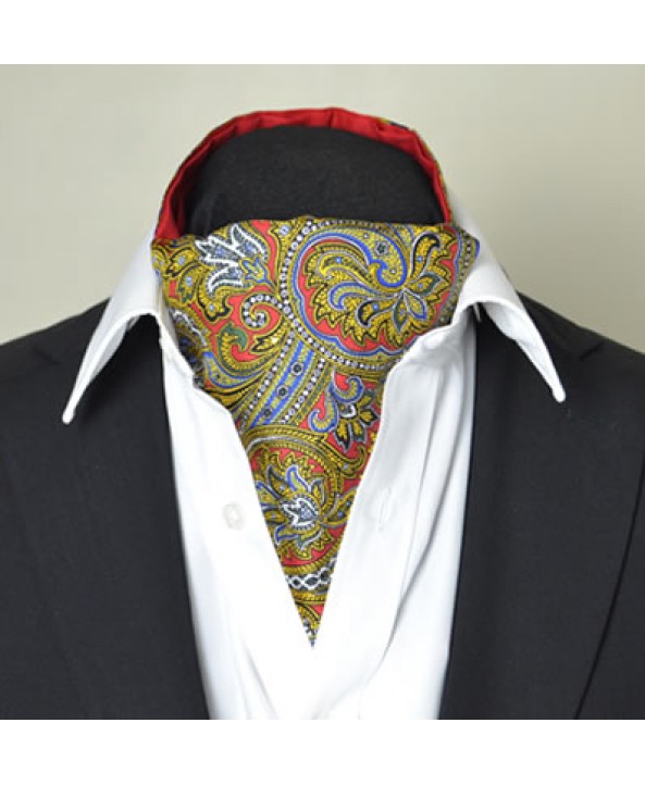 Fine Silk Magical Minstrel Paisley Pattern Cravat in Red