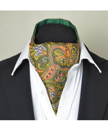 Fine Silk Magical Minstrel Paisley Pattern Cravat in Green