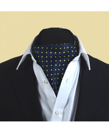 Fine Silk Spotted Cravat with Yellow Spots on Navy Blue