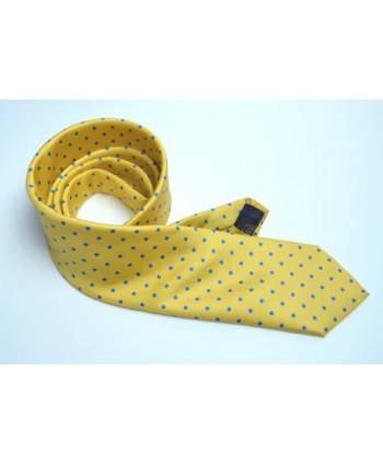 Fine Silk Spotted Tie with Blue Polka Dot Spots on Golden Yellow